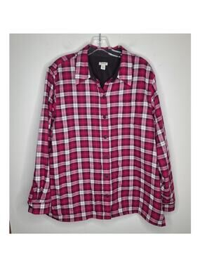 LL Bean fleece lined pink plaid long sleeve button down flannel shirt - XL